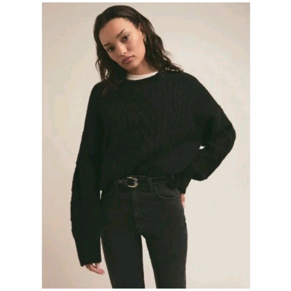 Favorite Daughter Cashmere Wool Oversized Cable Knit Slouchy Sweater Black Small
